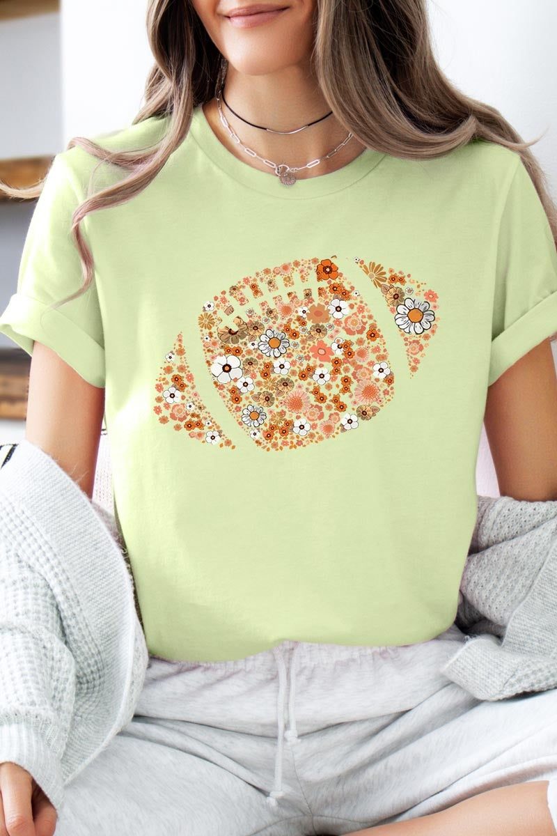 US3001-E3133 Floral Football Graphic Tee $12.5