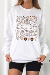 UL240P-E3163 Pumpkin Patch Doodle Graphic Plus Long Sleeve Tee $17