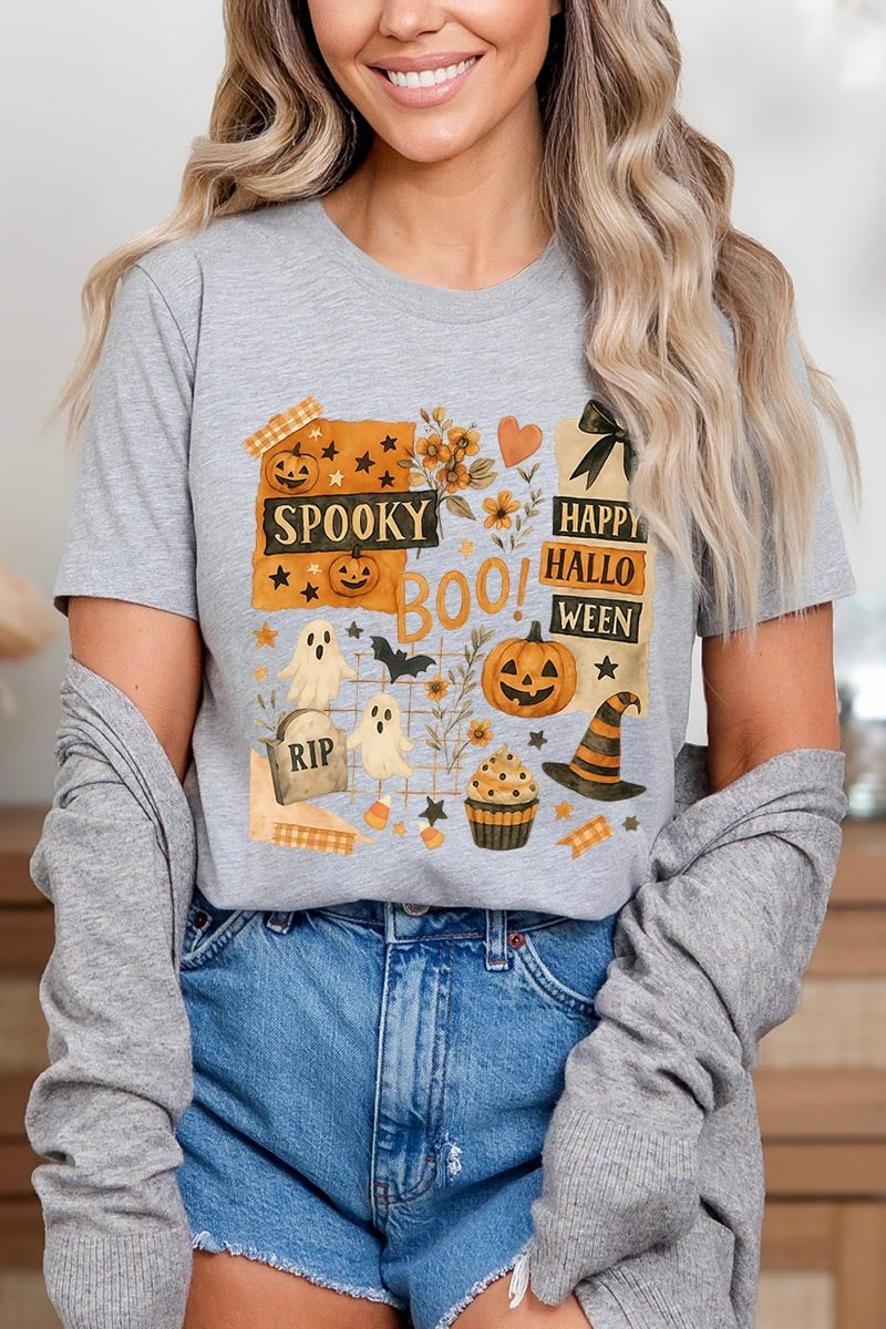 US3001P-E3084 Halloween collage Graphic Plus Tee $16