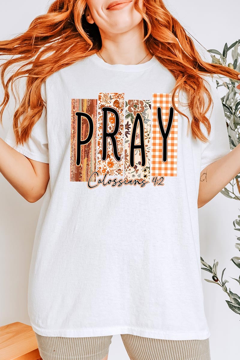 5000P-E3166 Pray Fall Christian Graphic Plus Heavy Cotton Tee $12.75