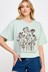 CTS-E3146 Christian Wildflower Graphic Relaxed Crop Top $11