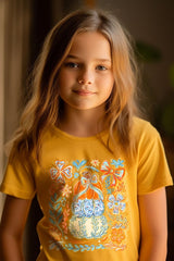 US3001Y-E3153Z Floral Pumpkin Stack Kids Graphic Tee $11