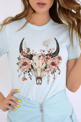 US3001P-E3113 Western Skull Floral Graphic Plus Tee $16