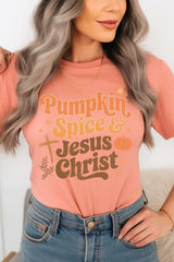 US3001-E3164 Pumpkin Spice & Jesus Graphic Tee $12.5