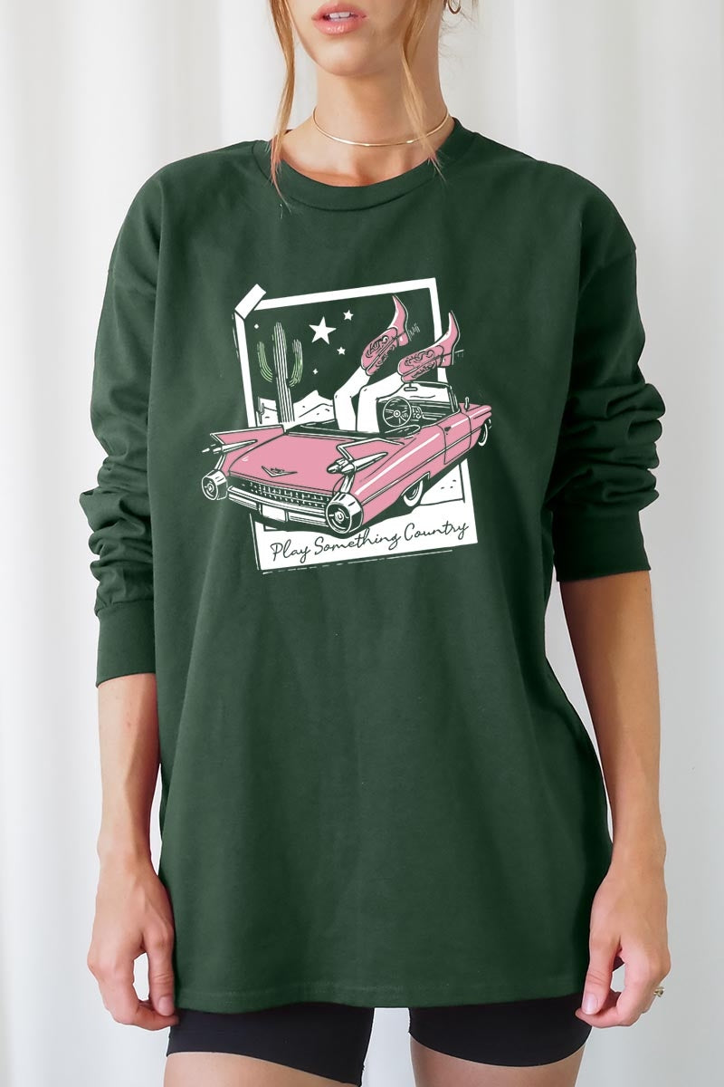 UL240-E3098 Play Something Country Graphic Long Sleeve Tee $13.75