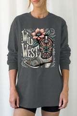 UL240-E3100 Wild West Cowgirl Boot Graphic Long Sleeve Tee $13.75