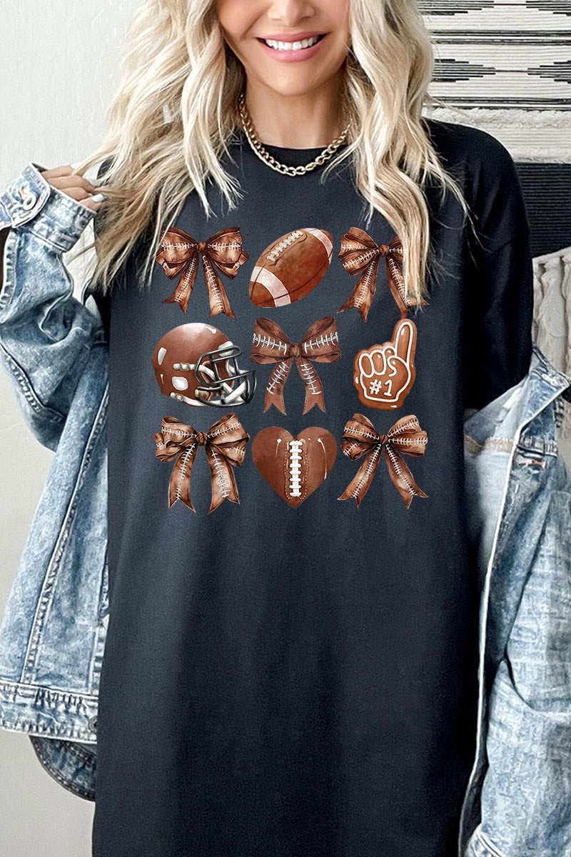 5000-E3054 Cute Football and Bow Graphic Heavy Cotton Tee $9