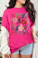 5000P-E3186 Floral Christmas Graphic Plus Heavy Cotton Tee $12.75