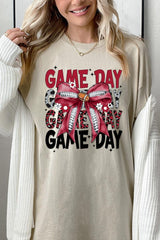 5000-E3093 Red Silver Football Game Day Bow Heavy Cotton Tee $9