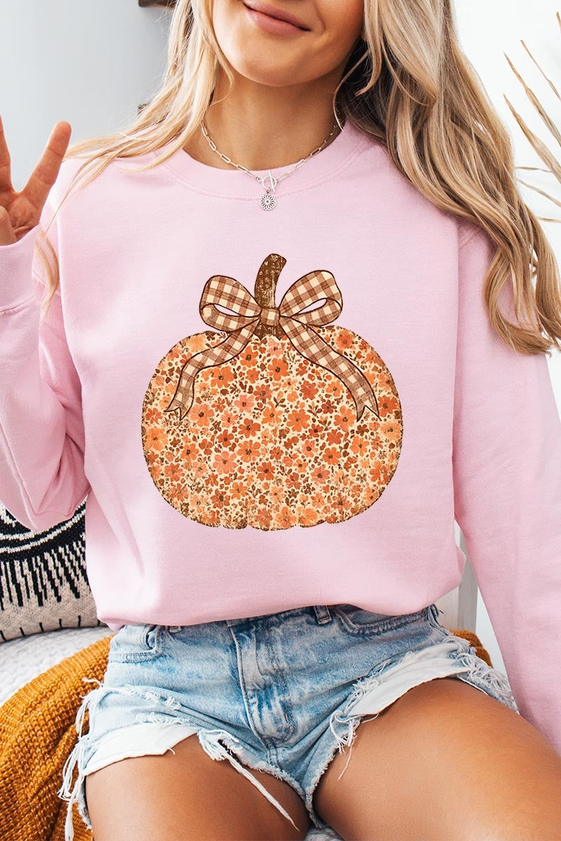 UL180P-E3135 Floral Fall Pumpkin Graphic Plus Sweatshirt $25