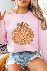 UL180P-E3135 Floral Fall Pumpkin Graphic Plus Sweatshirt $25