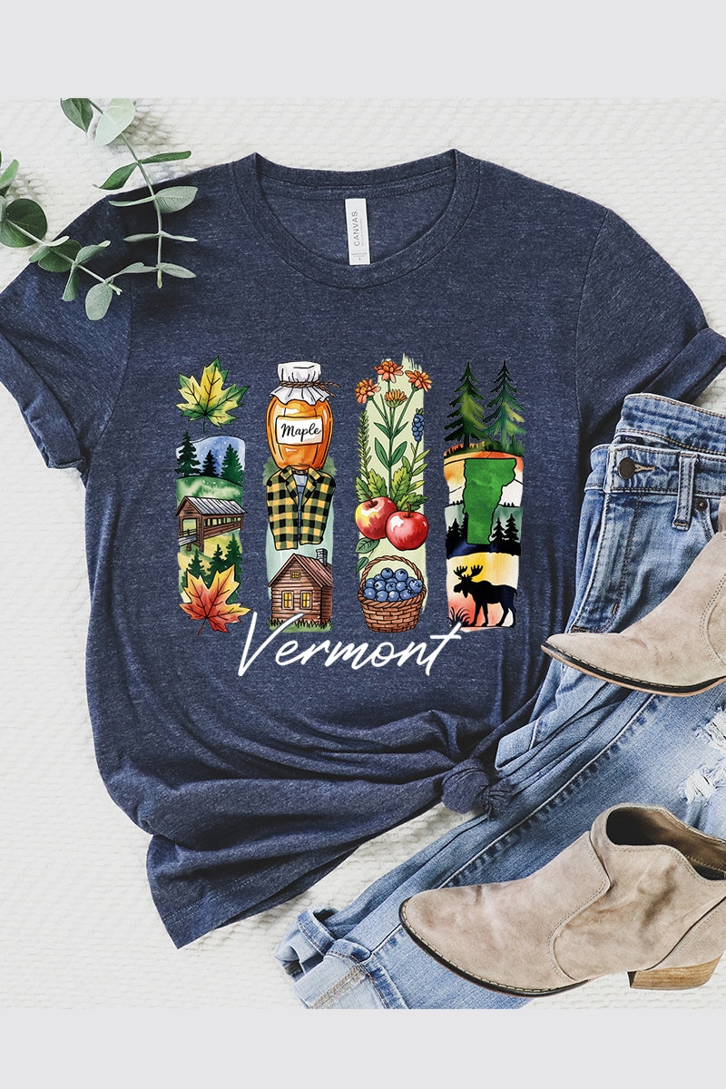 US3001-E3061VT Vermont State Brushstroke Graphic Tee $12.5