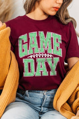 US3001-E3128 Green Gingham Game Day Graphic Tee $12.5