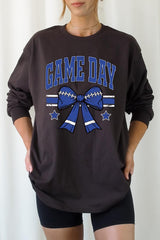 UL240P-E3065 Blue Game Day Football Bow Plus Long Sleeve Tee $17